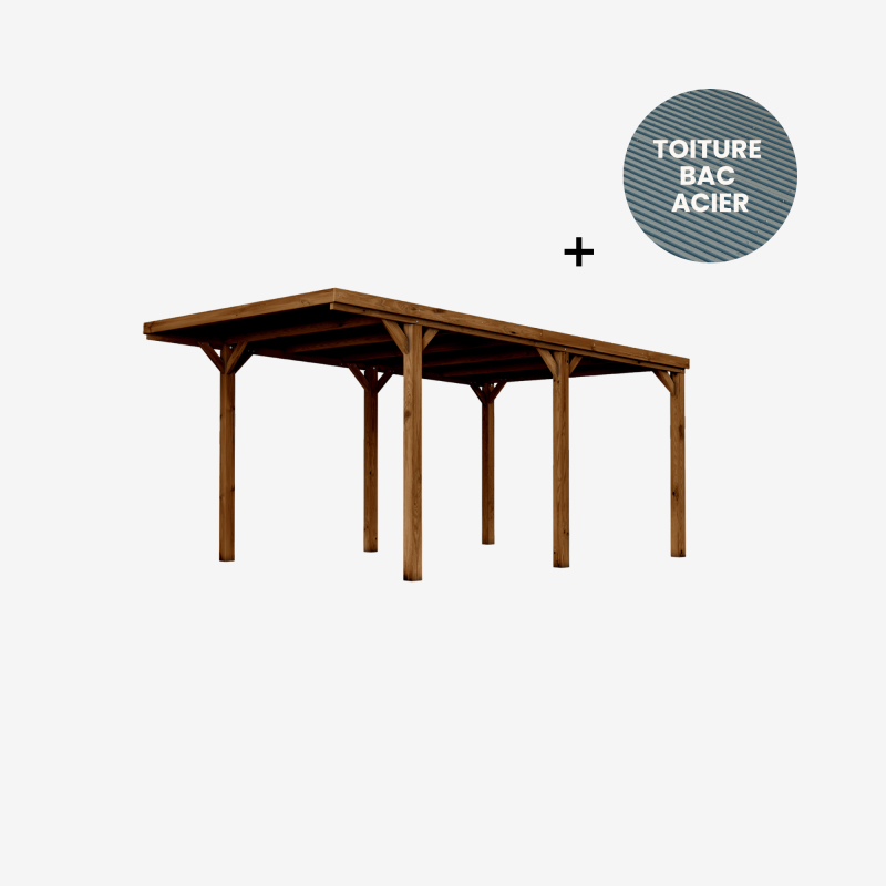 Carport Victor avec toiture bac acier, vue de 3/4