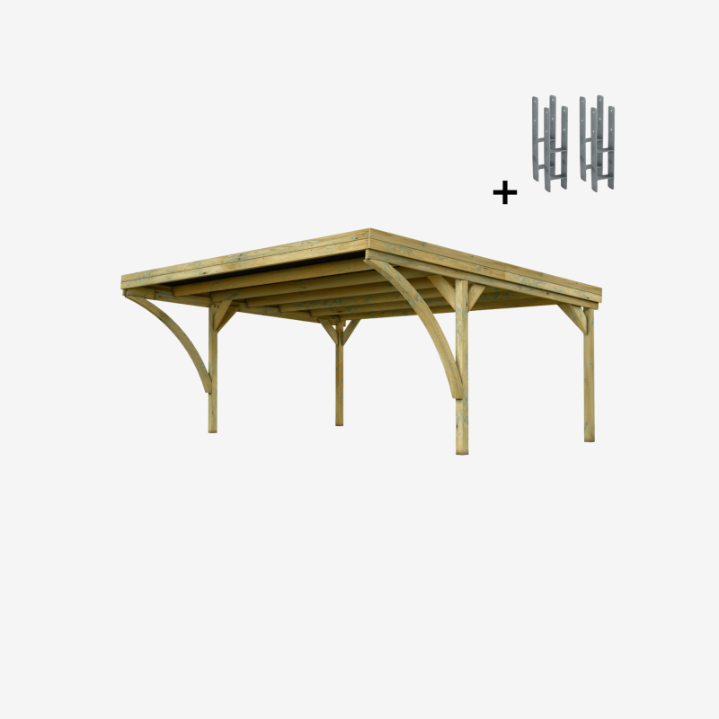 Carport double Victor Modern, vue de 3/4 et ses supports H inclus