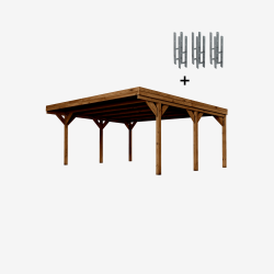 Carport double Victor, vue de 3/4 et ses supports en H inclus