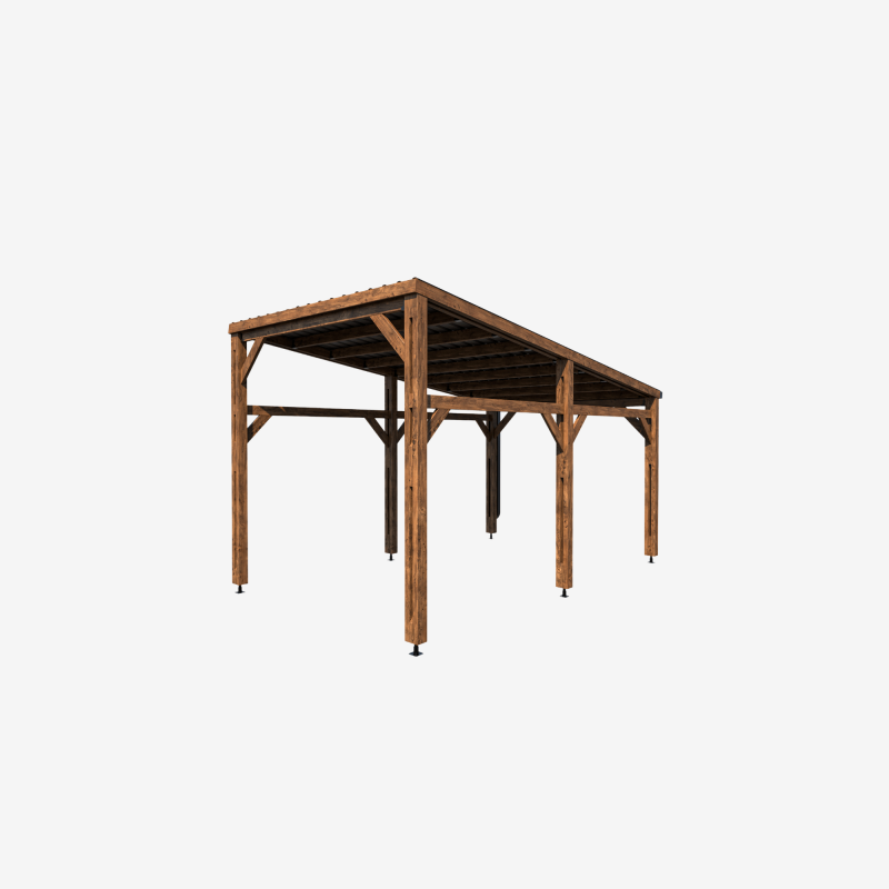Structure carport en bois Elio, vue de 3/4