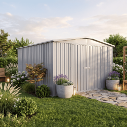 Abri de jardin Fraser 10,9m² installé dans un jardin