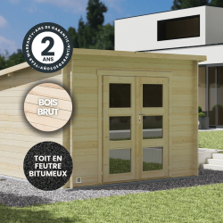 Abri de jardin en bois avec toiture mono-pente en feutre bitumé