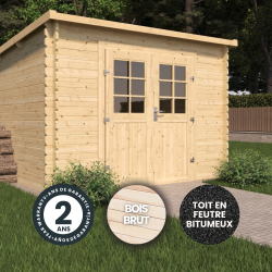 Abri de jardin en bois avec toiture mono-pente en feutre bitumé et serrure inox