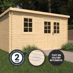 Abri de jardin en bois avec toiture mono-pente en feutre bitumé et serrure inox