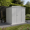 Abri de jardin en métal Fraser gris 3,2m² installé dans un jardin