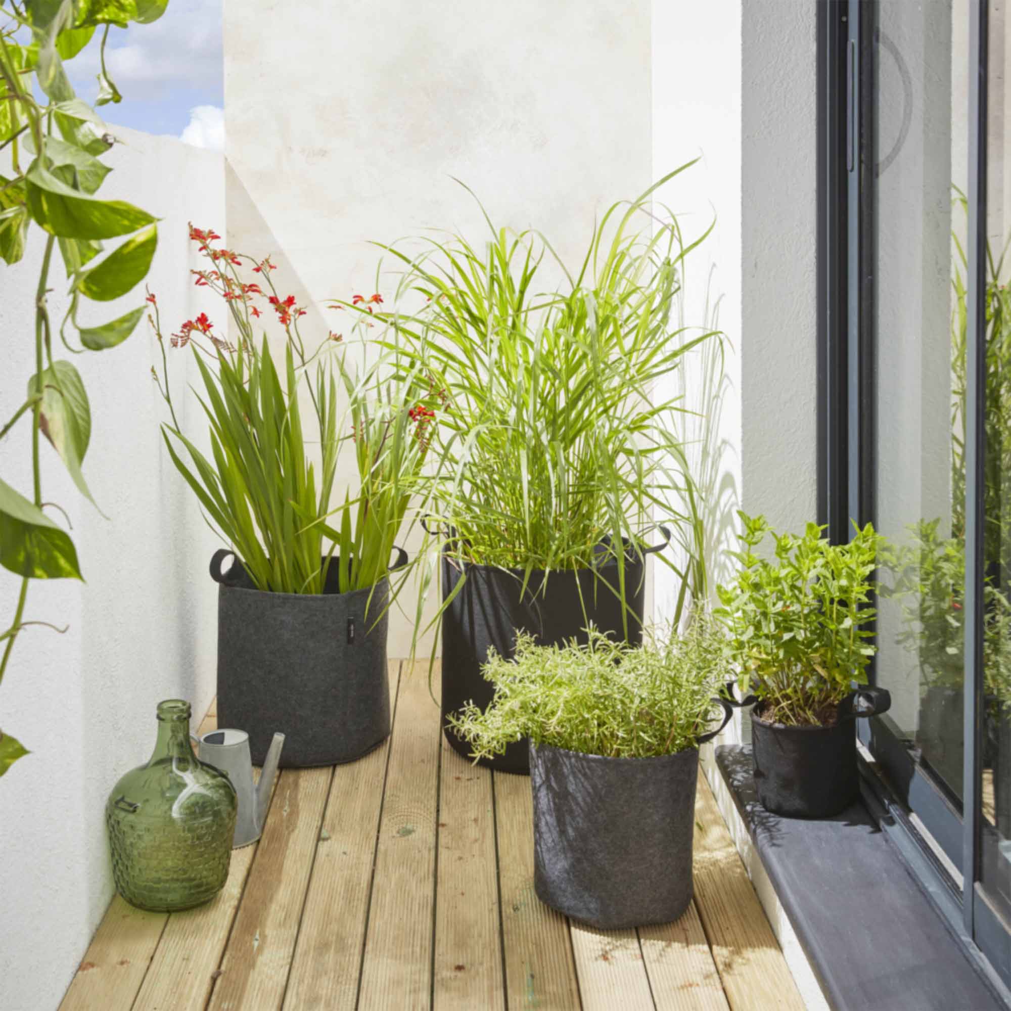Lot De 3 Sacs De Plantation Carrés En Feutre – 19,5 X 19,5 X 20 Cm – Avec Poignées – Pour Légumes, Fruits, Fleurs – Balcon, Terrasse